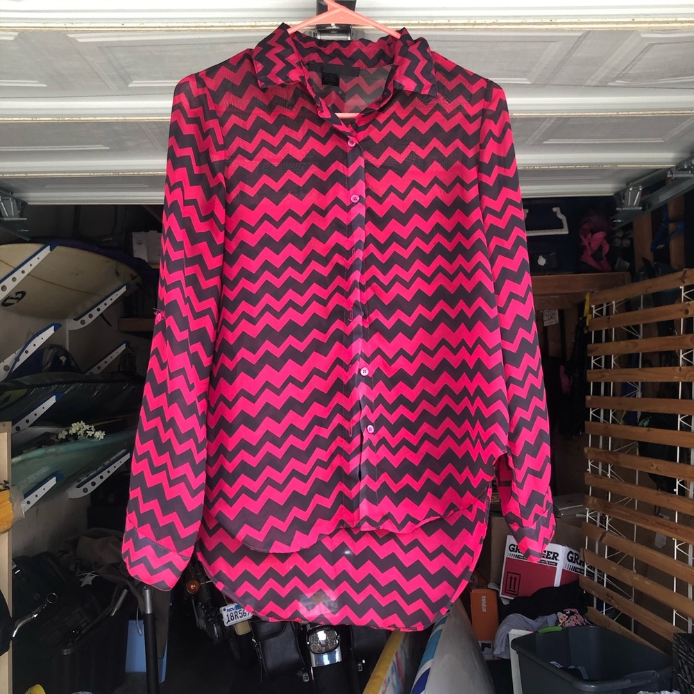 Long sleeve slightly sheer blouse black and red